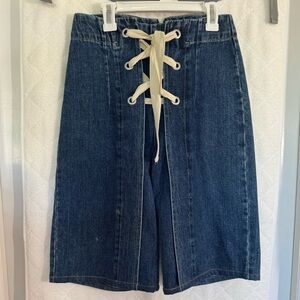 Topshop Blue Denim Lace-Up Shorts